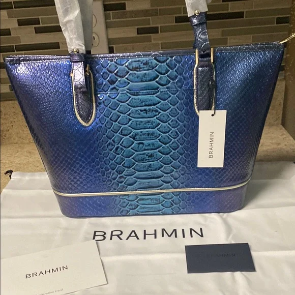Brahmin Medium Asher Sapphire Ateague Genuine Leather tote